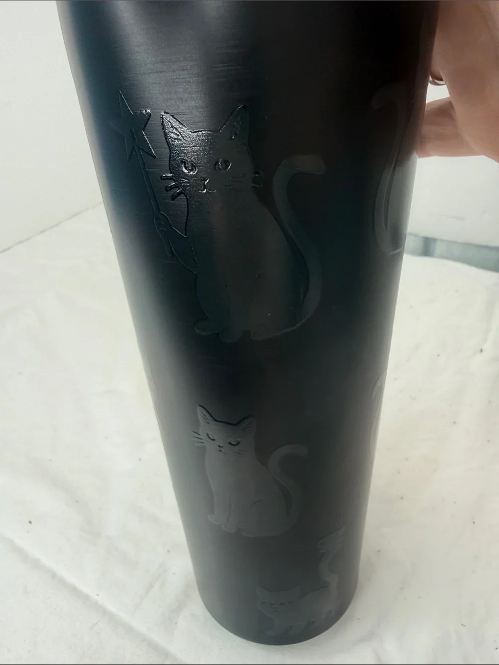 STARBUCKS GLOW IN THE Matte Black CaT Pattern Stainless Steel Tumbler with Straw